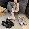 Fashion Hot Selling 2025 Summer New Style Satin Bow Knot Square Head Mary Jane Heel Shoe Horse Hoof Heel One Strap Buckle Single Shoe
