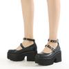 Spring Women Gothic Mary Jane Pumps, Round Toe Ankle Strap Simple Platform Thick‑Sole Punk Style Shallow Mouth Ladies Single Shoes