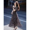 French Chiffon Floral V-Neck A-Line Dress