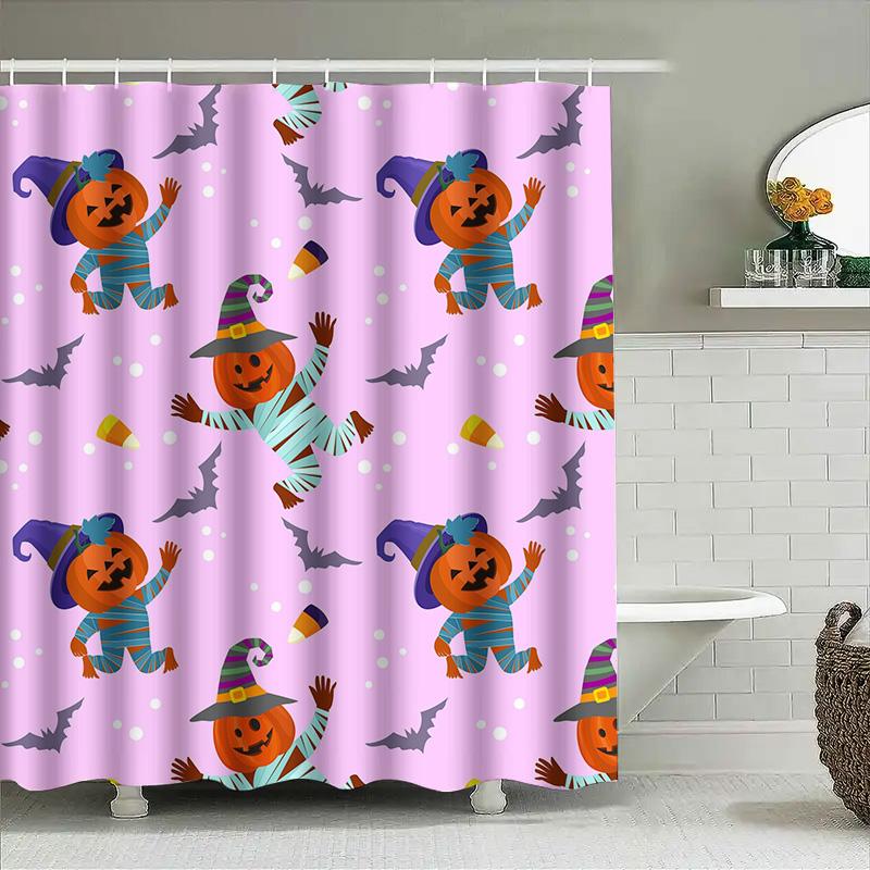 

Tuniu Cute Halloween Shower Curtain With Pumpkins And Bats For Bathroom Decor W60H190(CM)-1 Pcs