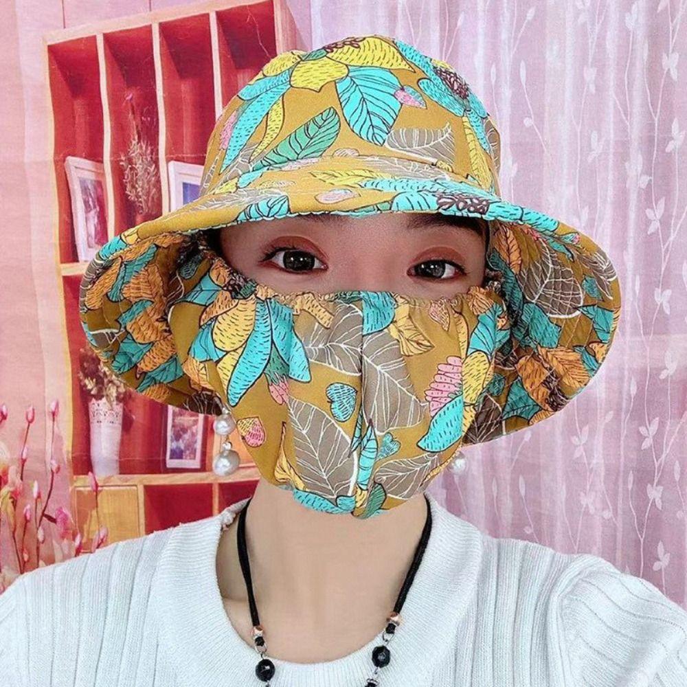 Sun Protection Women Sun Hat Cover Face Cap Bucket Hat Casual Sunscreen Mask  Riding
