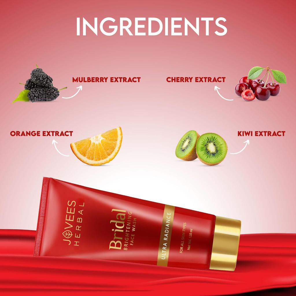 Jovees Herbal Bridal Brightening Face Wash Ultra Radiance For Glowing Skin Even Tone Reduces Dark Spots For All Skin Types 120ml Pack Of 2
