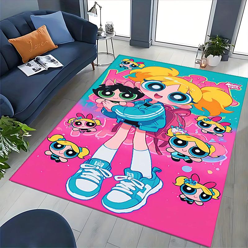 1pc Powerpuff Girls Anime Cartoon Design Office Chair Mat Non-Slip Carpet for Home Decor, Living Room, Bedroom, Game Room - Suitable for All Seasons.Y