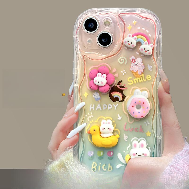 

Подходит для чехла для мобильного телефона Apple 14 IPhone 13promax Нишевый Противоударный 12 Прозрачный цвет Трехмерная цепочка с кроликом iPhone 6s Plus