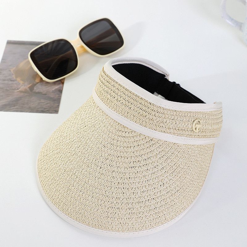 

Summer Big Brim Black Glue Breathable Air Top Sunhat Female Hairpin Straw Hat Face Cover Hat K-style Seaside Travel Minimalist XMZ040 beige Black rubber sunscreen