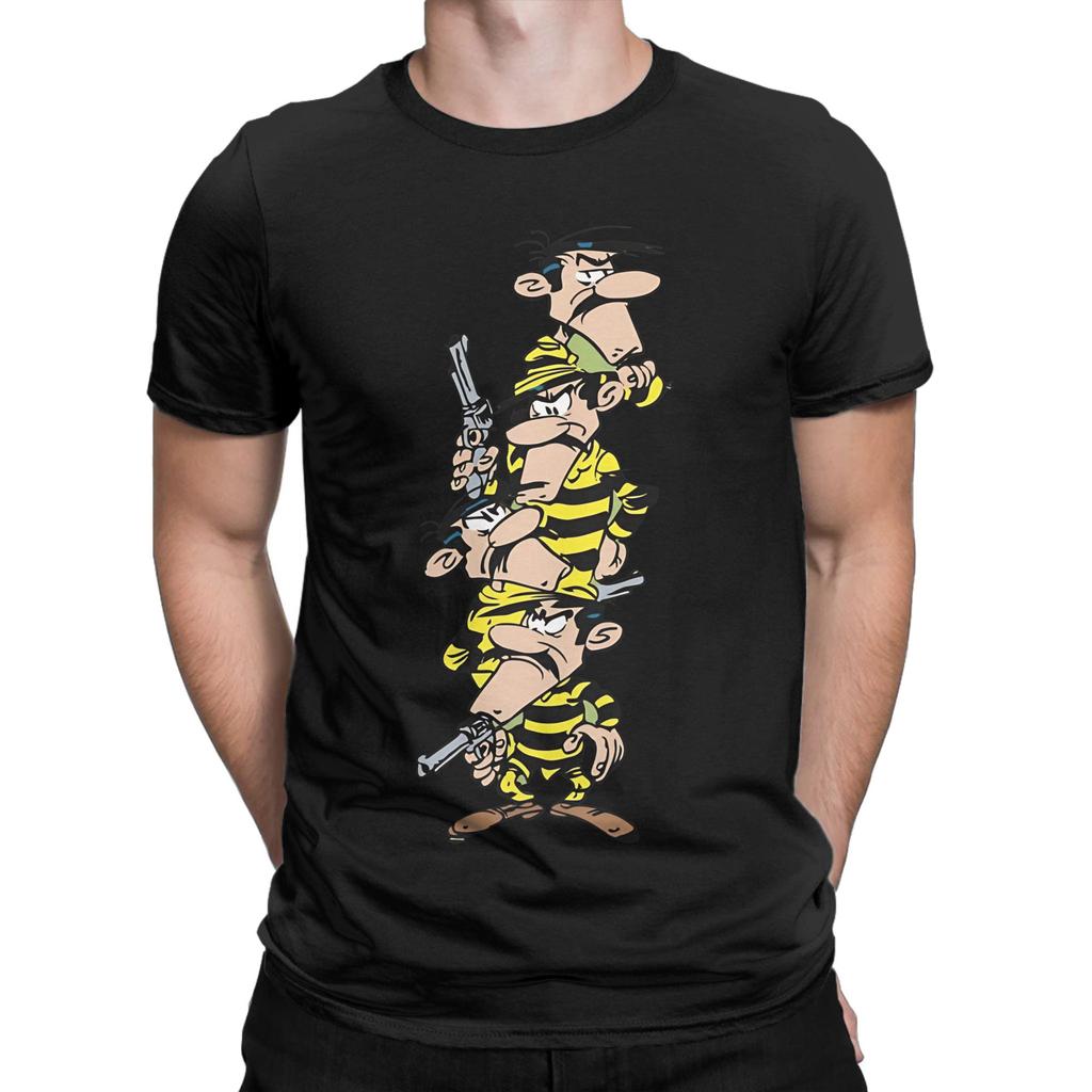 Wild West Cartoon Outlaws Graphic Funny 100% Cotton T-Shirt L-Lucky Lukee Tees Tops For Men