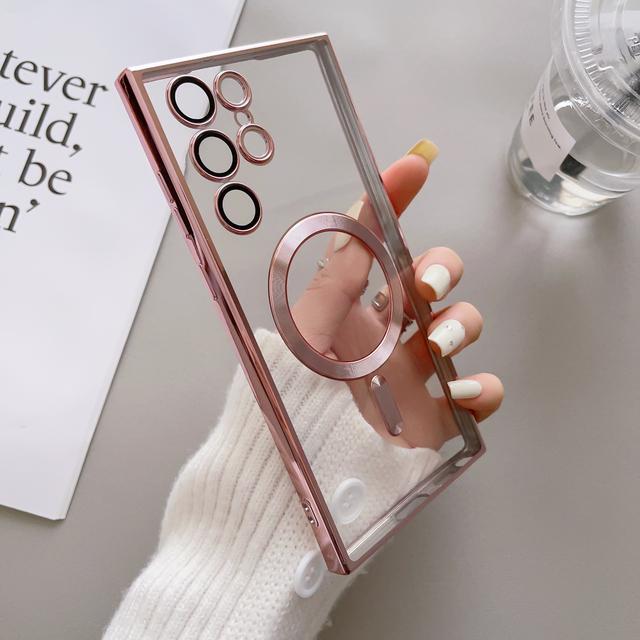 For Magsafe Samsung Galaxy S23 S22 S21 Ultra Plus Case Transparent Plating Magnetic Wireless Charging Silicone Shockproof Cover
