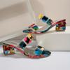 Women's Colorful Chunky Heeled Sandals Rhinestone Decor Slip On Open Toe Mid Heels Stylish Daily Wear Sandals