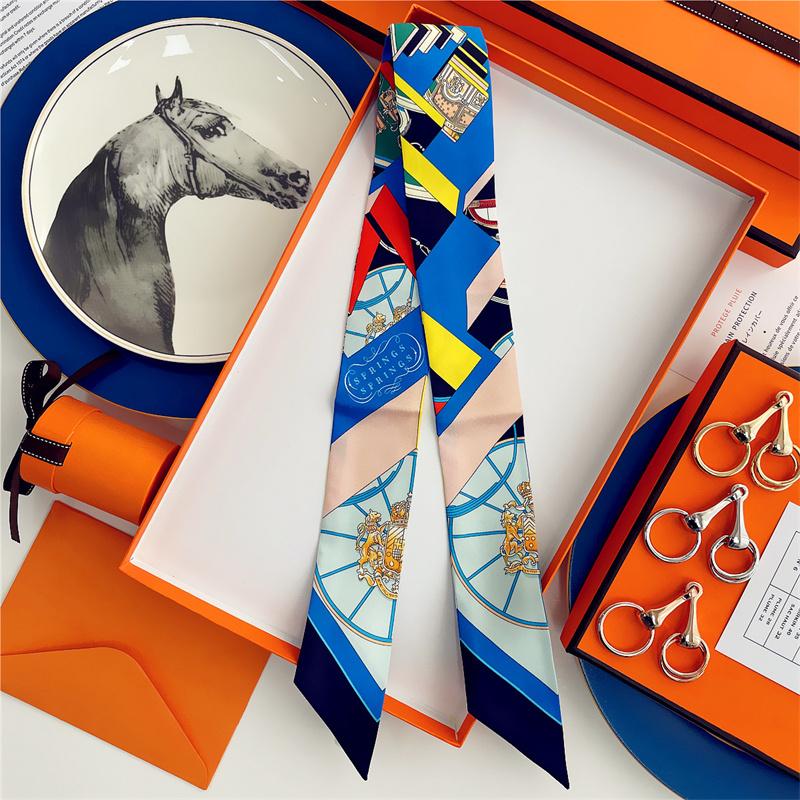 Cachecol de Seda 100% de Alta Qualidade Marca de Luxo Mulheres Faixa de Cabeça Faixa de Cabelo Foulard Gravata Lenço de Pescoço Cachecóis Skinny Acessórios