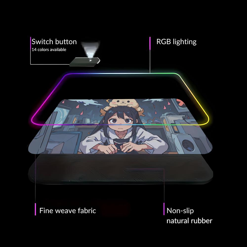 Cartoon Girl Pattern Game Mouse Pad Animation Games Beautiful RGB Gaming Mouse Pad HD Gamer Large LED Computer Non-slip Decor