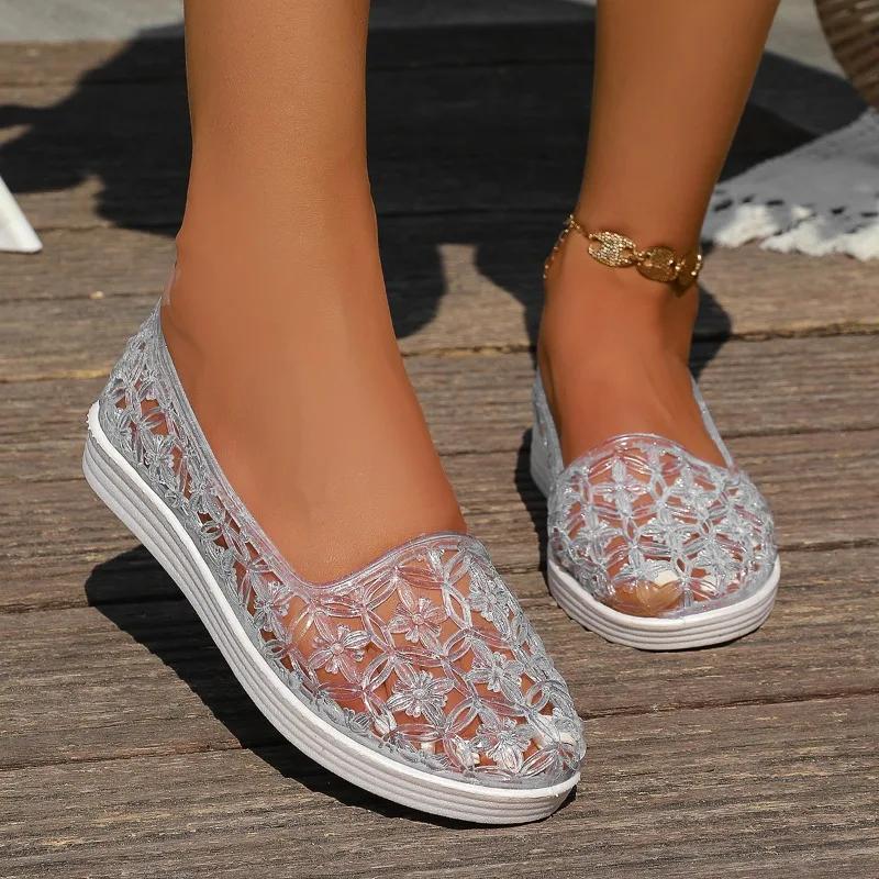 PU Hollow Out Round Toe Flats Spring/autumn Slip-on Ladies Bags on Sale 2025 Fashion Solid Shallow Concise Women's Shoes