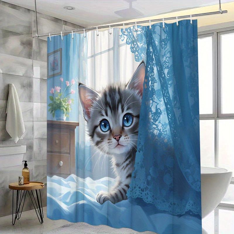 Quick Dry Easy Clean Shower Curtain With Hooks Waterproof Anti-mold Cute  Style Multi-scene Use For Bathtub Privacy Protection