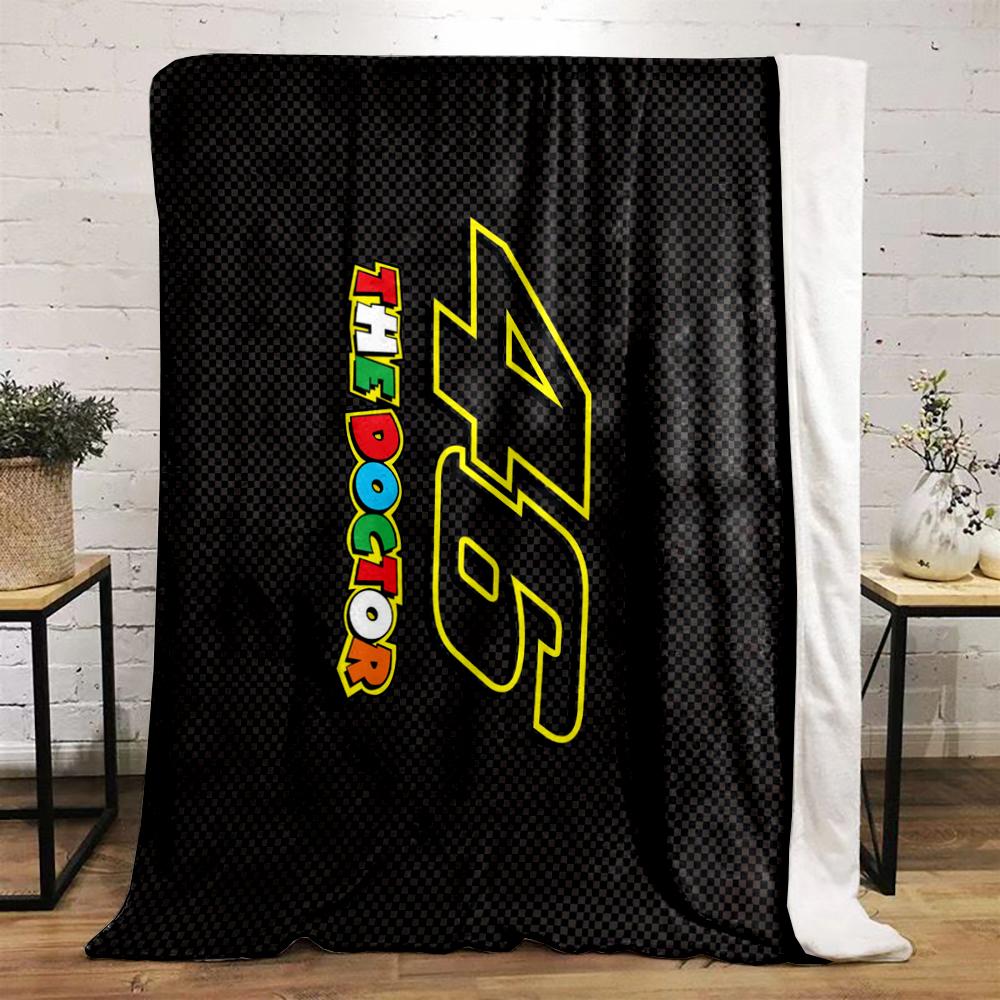 Valentino Rossi Number 46 The Doctor Rainbow Lettering Blanket Throw, Yellow Racing Style Design, Cozy Fan Bedding and All Seasons Gift