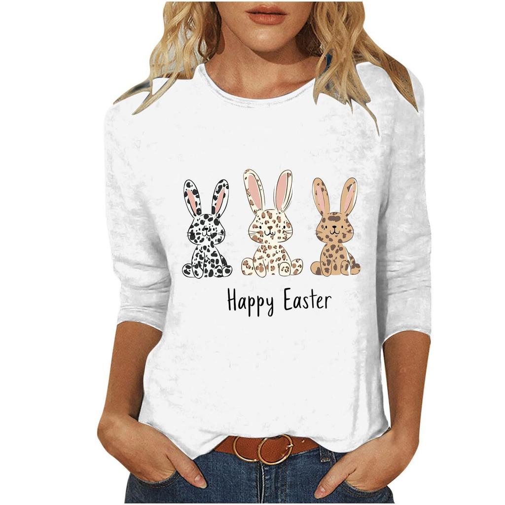 Round Neck 3D Rabbit Printed Top Fashionable Casual Long Sleeved Women's T-shirts