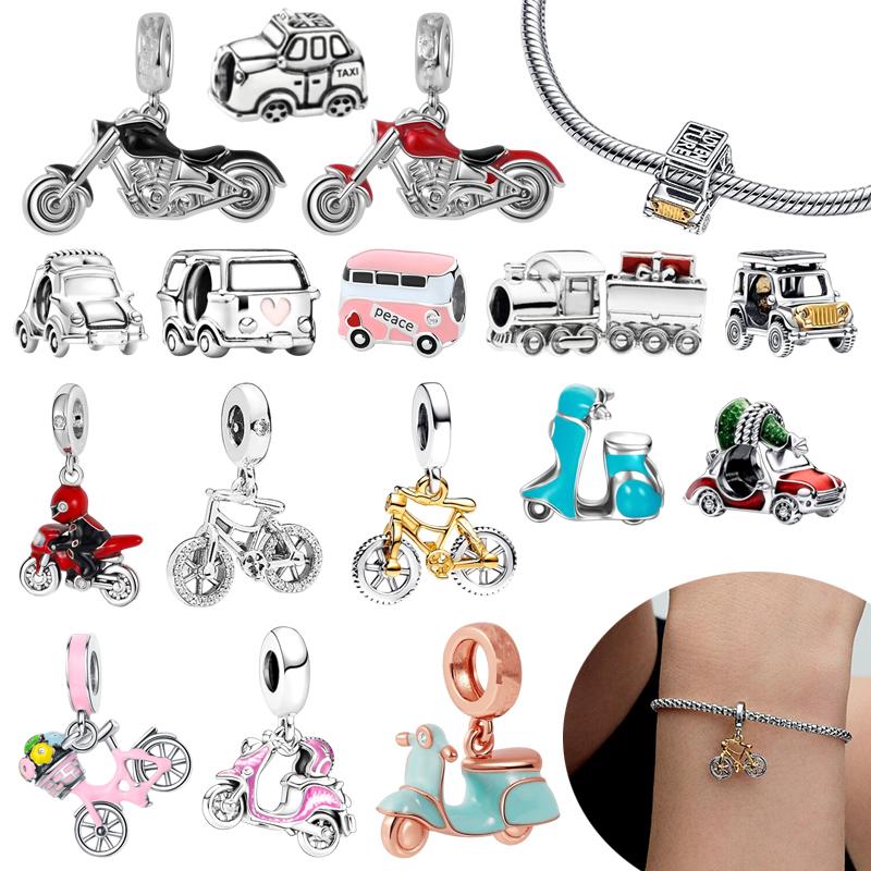Auto Elettrica Camper Van Scooter Rosa Bicicletta Jeep Moto Ciondoli Perline Adatti a Braccialetti Originali Accessori Gioielli Fai da Te