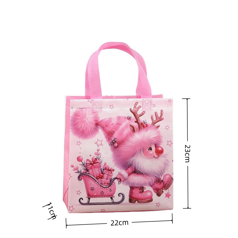 StoBag Pink Christmas Gift Bags Cute Santa Sleigh Design Non-Woven Holiday Tote Bags for Girls’ Winter Parties and Candy