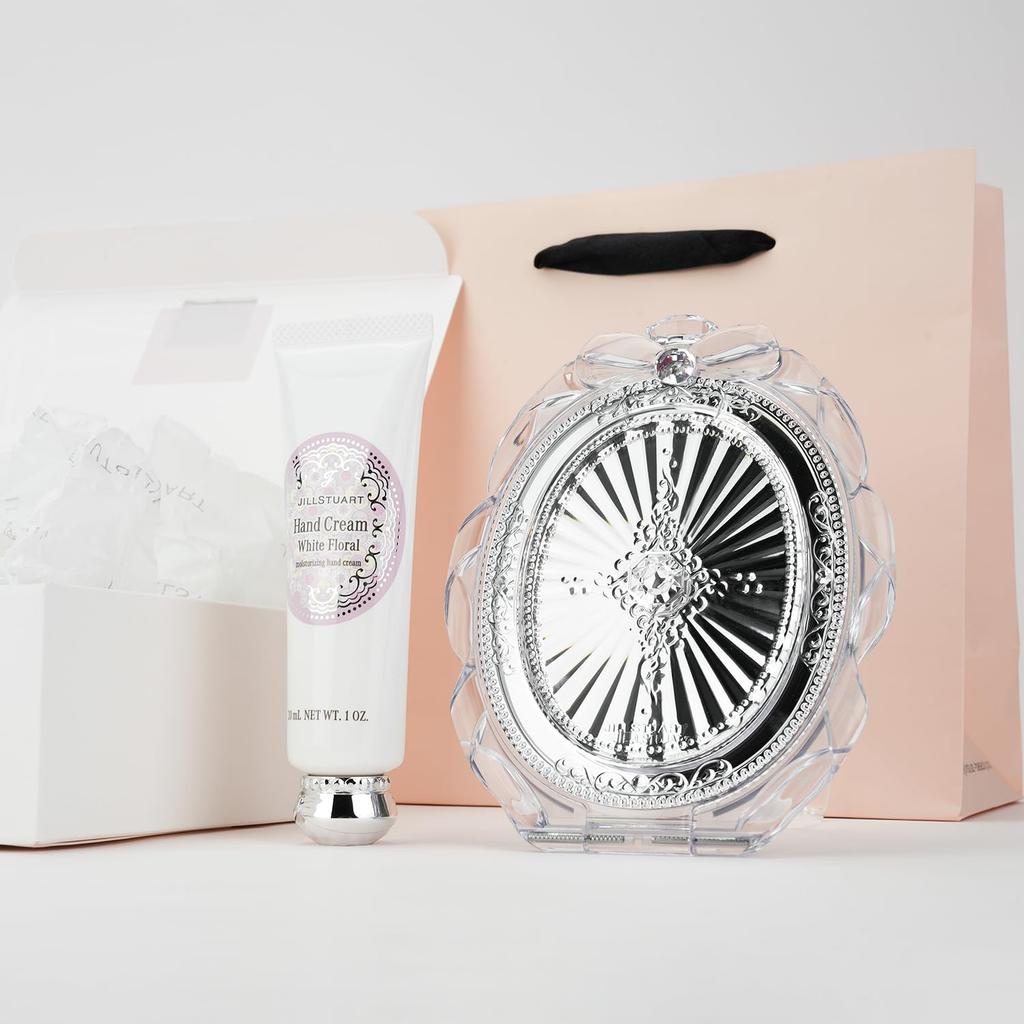 Gift JILL STUART Hand Cream Compact Mirror Hand Care Perfect for and Perfect as a White Day Includes a genuine paper bag and shopping Set (White