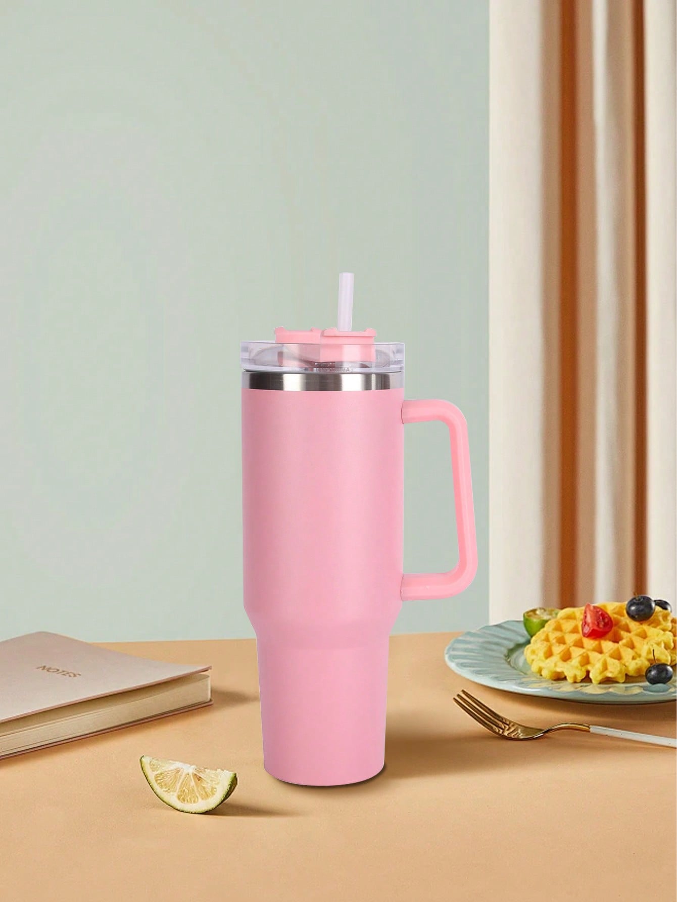 

1pc 1200ML/40oz Handle Insulated Water Bottle, 304 Stainless Steel, Car Cup, Insulated for Brewing or Cooling Beer and Cola 1-1.5L розовый