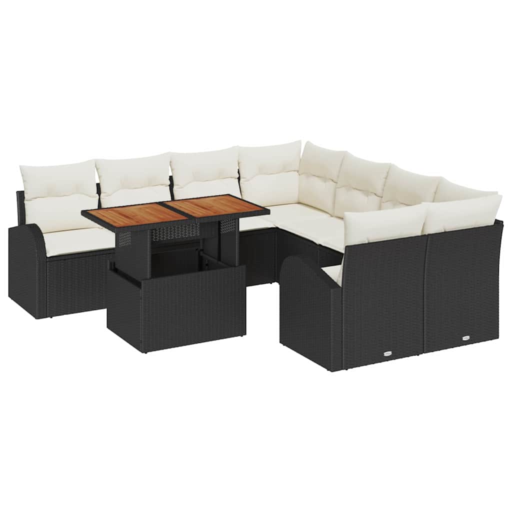 9 Piece Garden Sofa Set with Cushions in Black and Cream