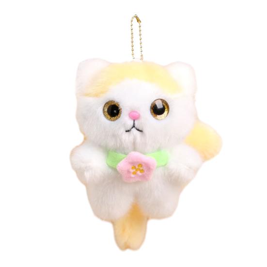 Cute Elf Cat Plush Doll Pendant Keychain Soft Skin-Friendly Plush with Wings And Floral Accent Portable Bag Charm Gift for Kids Cat Lovers