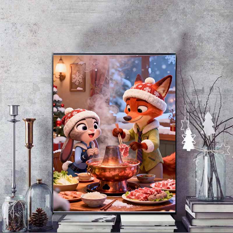 Disney Diamond Painting Judy and Nicks Winter Hot Pot Meal From Zootopia Cartoon Mosaic Diamond Cross Stitch DIY Gift/Home Decor
