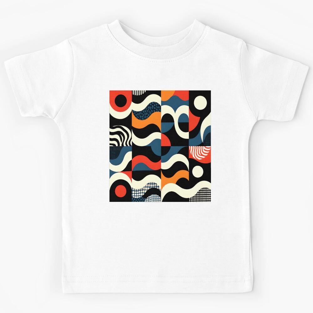 colorful geometric waves and swirls abstract geometric design Kids T-Shirt 130