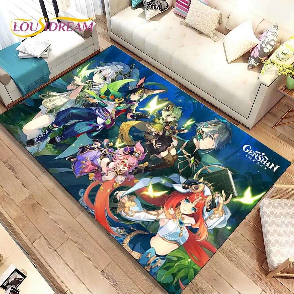Alfombra de área de juego de dibujos animados de Genshin Impact, Alfombra para el hogar, sala de estar, dormitorio, sofá, felpudo, decoración de cocina, alfombra de piso antideslizante para niños