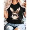 Bunny with Glasses Graphic Print T-Shirt Summer Fashion Casual Round Neck Short Sleeve T-Shirt Top Women Kawaii Clothes