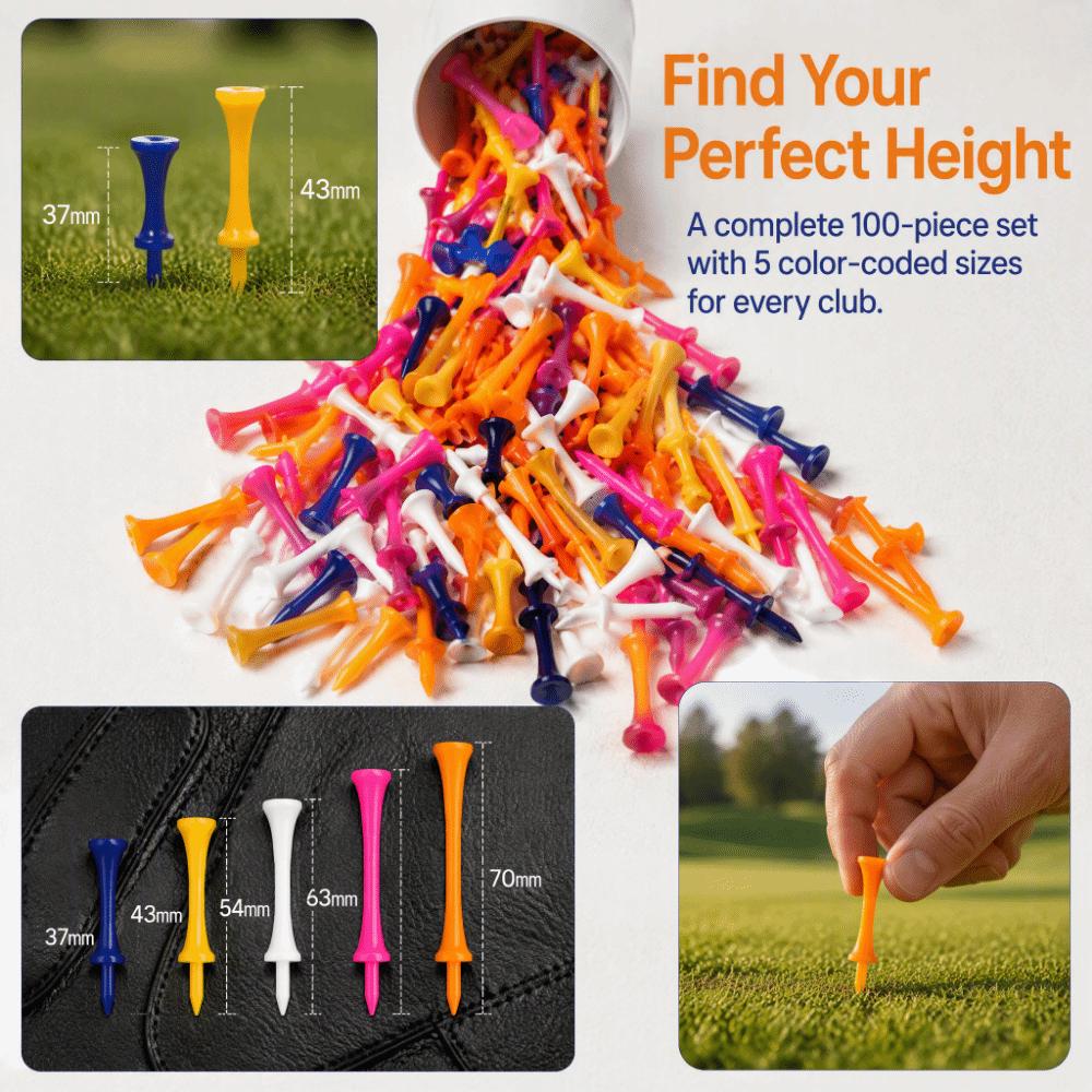 100pcs Assorted Colors Driving Range Tees Plastic Material Assorted Golf Tees For Beginners