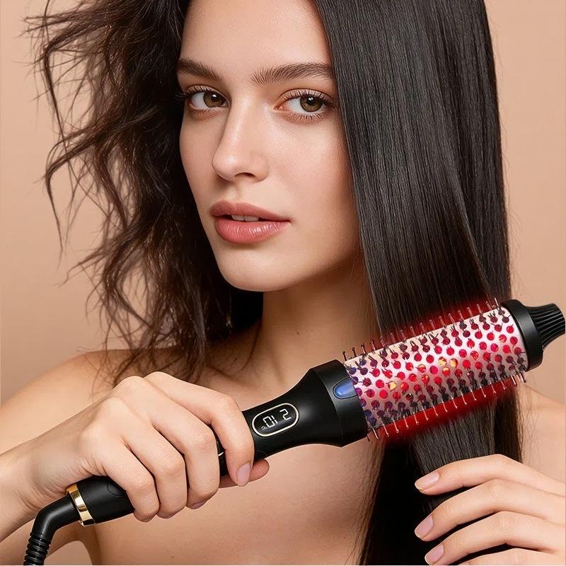 New Design Small Size Hot Comb Negative Ion Single Thermal Brush Heated Round Straightening Brush for Hair Curler