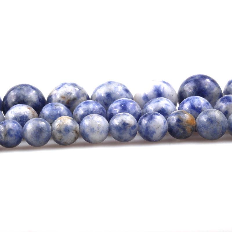 Koni Jewelry Lapis Lazuli Loose Beads: Blue  White Stone Round Beads for DIY Handmade Accessories