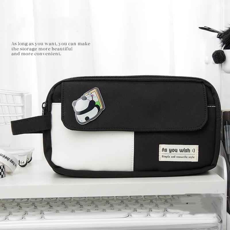 Flip Cover Pencil Case Pen Bag Hitting Color 3 Compartments Handbag Storage Pouch for Stationery School