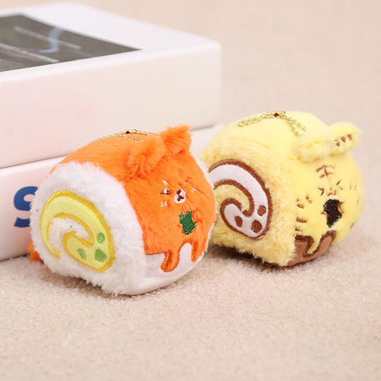 Plush Animal Cake Toy with Ball Chain Stuffed Tiger Chocolate Rabbit Strawberry Fox Cat Cake Roll Keychain Pendant Bag Charm Hanging Decor