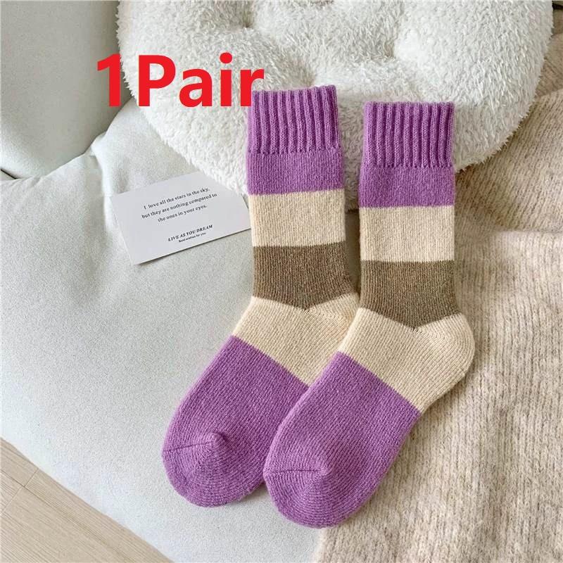 4 Pairs Women's Autumn Winter Mid-Length Socks Fashionable Versatile Purple Heart-Shaped Soft Warm Comfortable Casual Long Socks