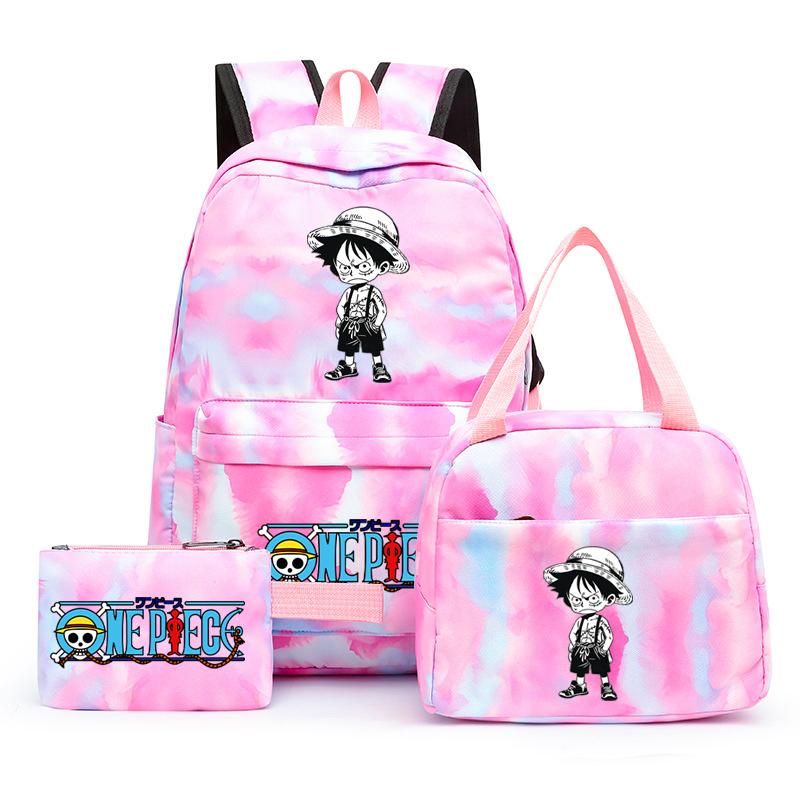 3Pcs/set Anime One Piece Anti-Theft Backpack Casual Daypack with Lunch Bag Pencil Case Back To School Daily Bookbag for Boy Girl Mochila Rucksack
