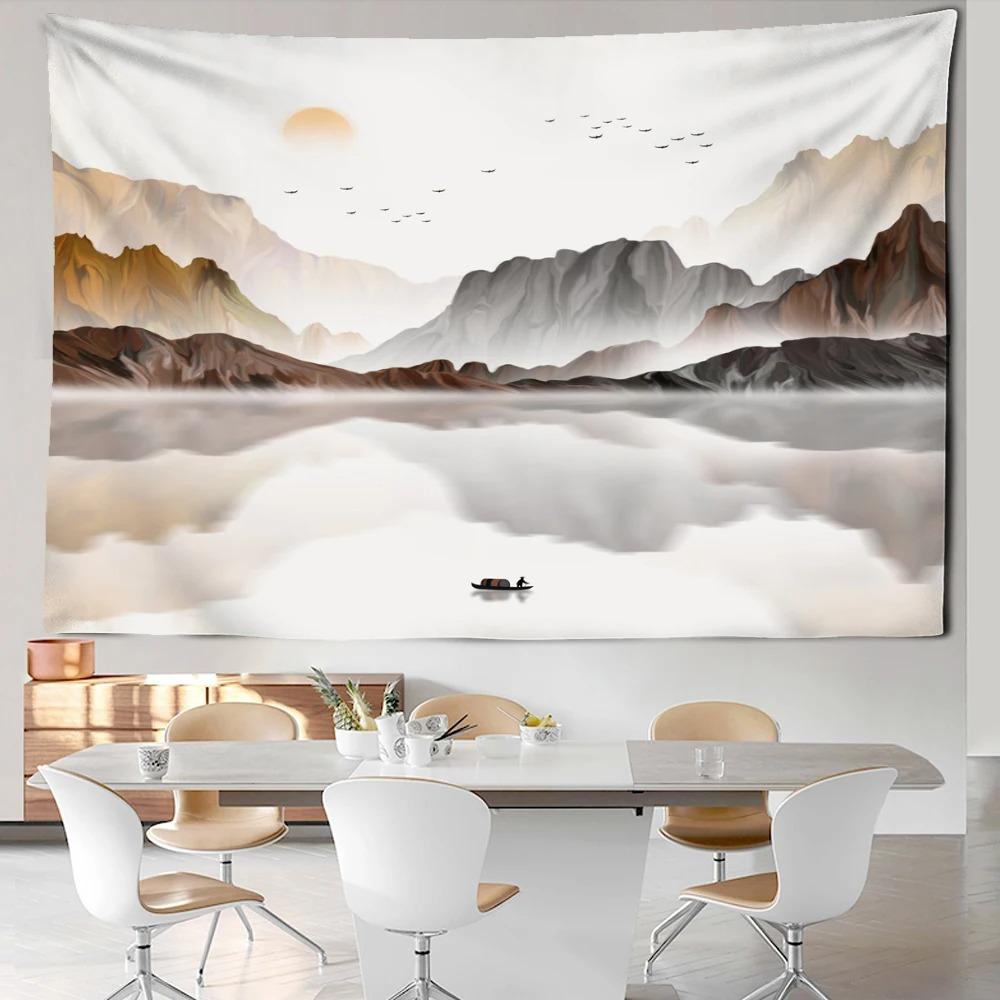 Line ink mountain view tapestry bohemian style background cloth beautiful home decoration room dormitory bedside hanging cloth