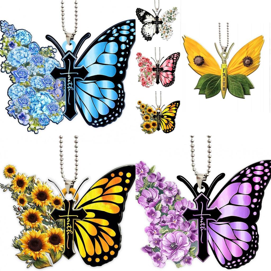 Charming Cartoon Butterfly Car Pendant Acrylic Keychain Festive Tree Decoration