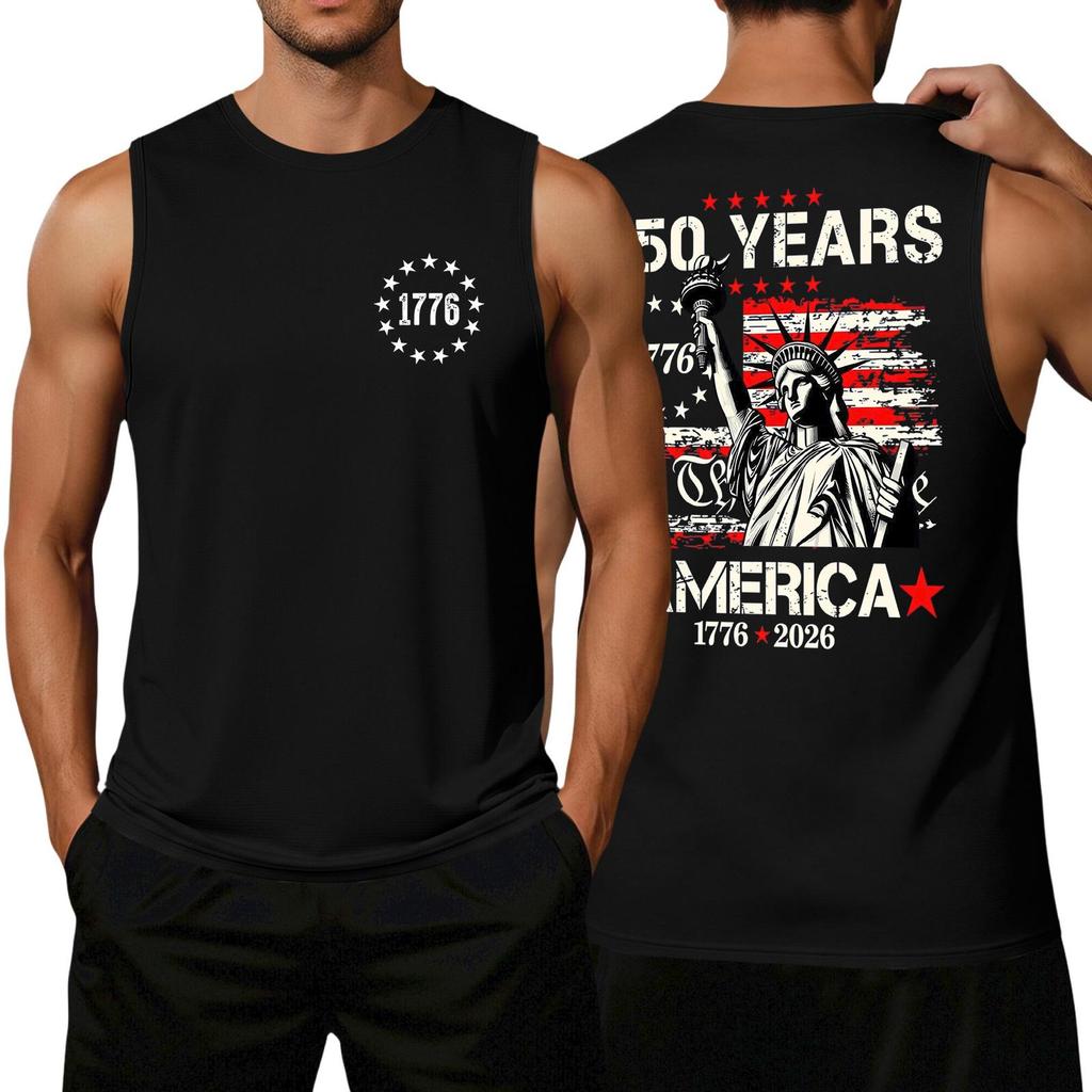 Men's Loose Fit Sleeveless Tank Top Casual Flag Print Graphic Tee WE THE PEOPLE 250 Years Commemorative Design Summer Shirt