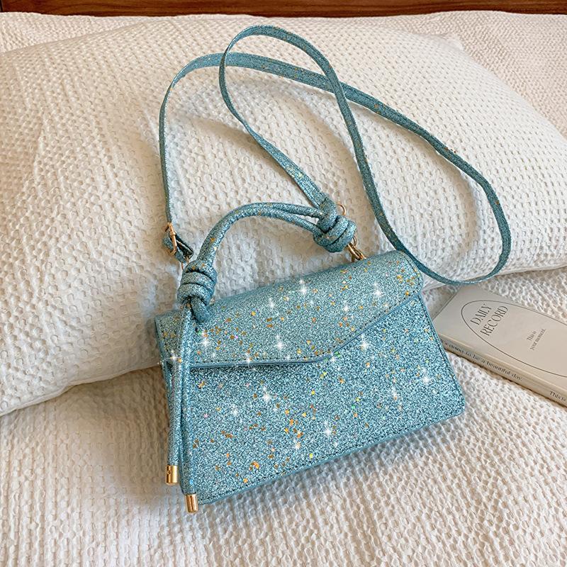 

Женская корейская сумка с пайетками 2025 лето, высококлассная на плечо, мессенджер, сумка-интернет-знаменитость, личность, универсальная маленькая квадратная сумка синий