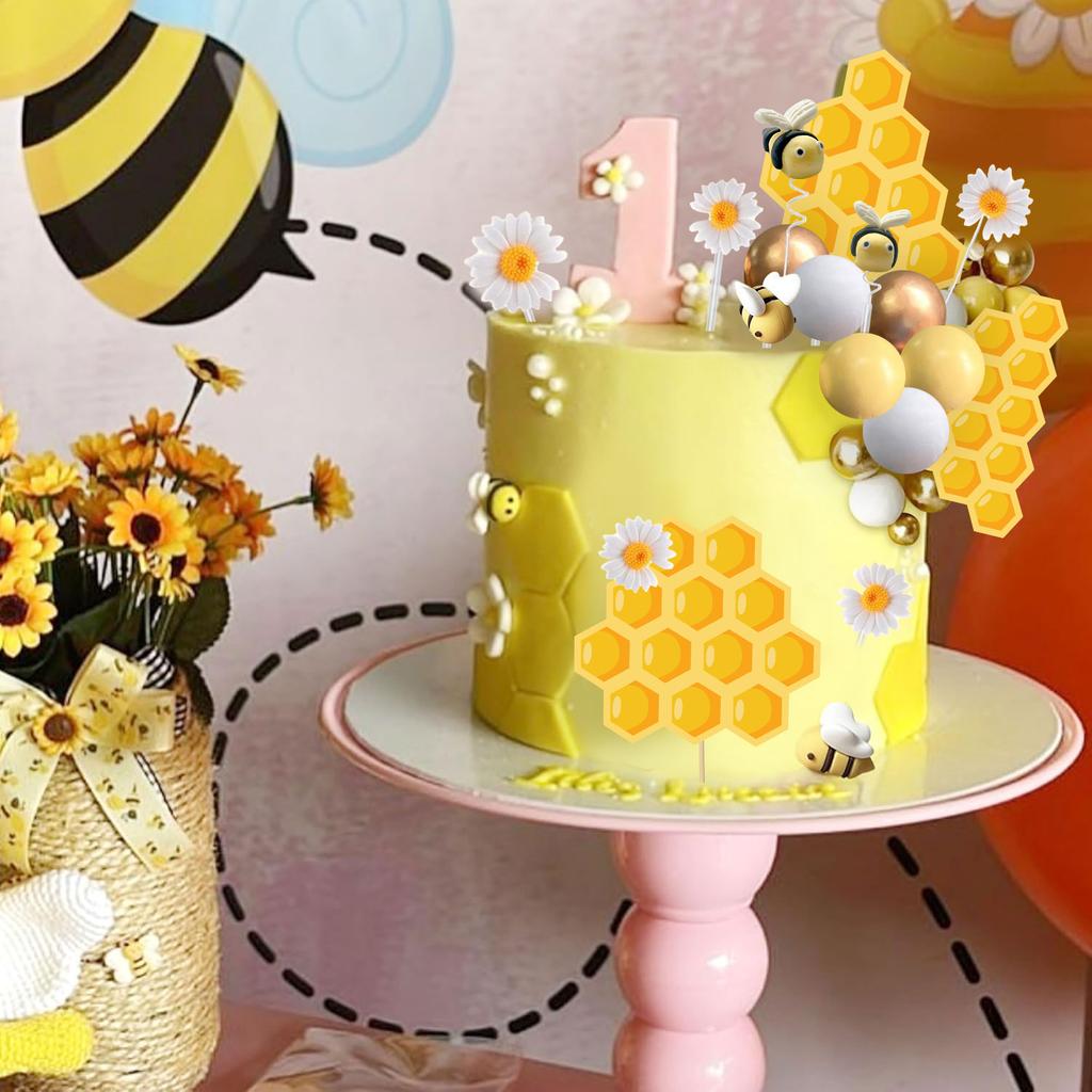 Bee Cake Decorations Honey Decorations Bee Cupcake Toppers Daisy Flower Cake Topper for Baby Shower Birthday Bridal Shower