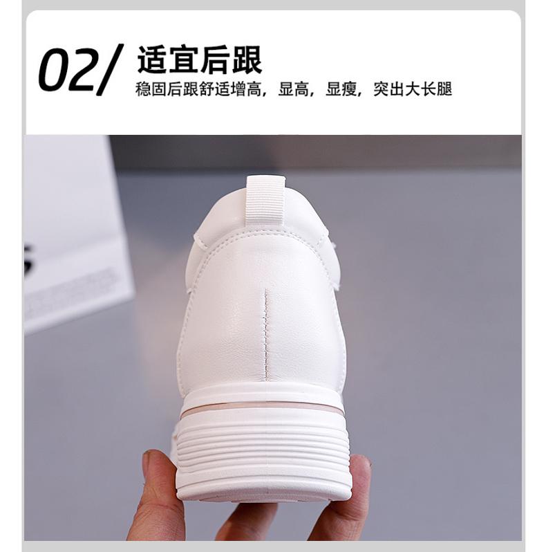 Inner Height Increasing White Shoes for Women, Comfortable and Versatile, Thick Sole, Casual Leather Surface, Sponge Cake, Small Board Shoes for Women