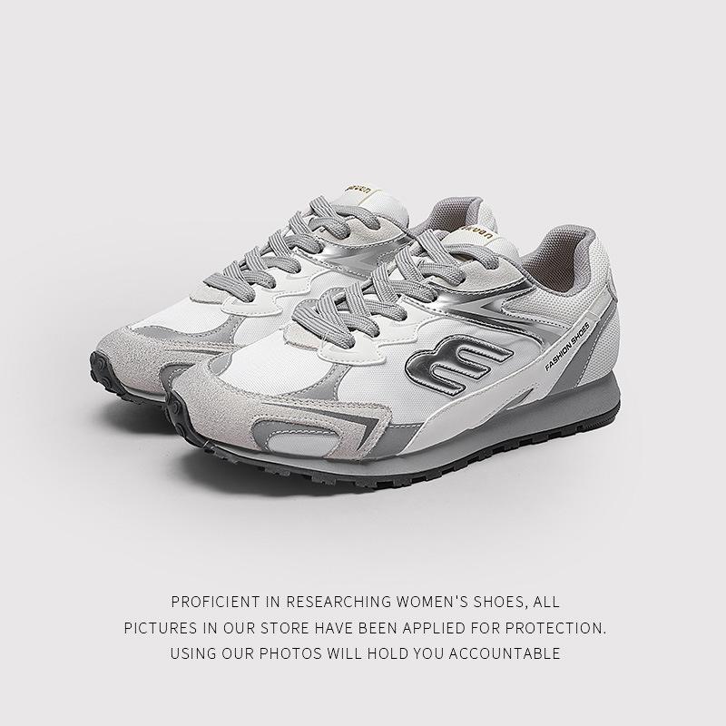 Leather Heightening LaceUp Color Matching Dad Shoes Women'S Spring Retro Casual Sports Running Forrest Gump Shoes Women