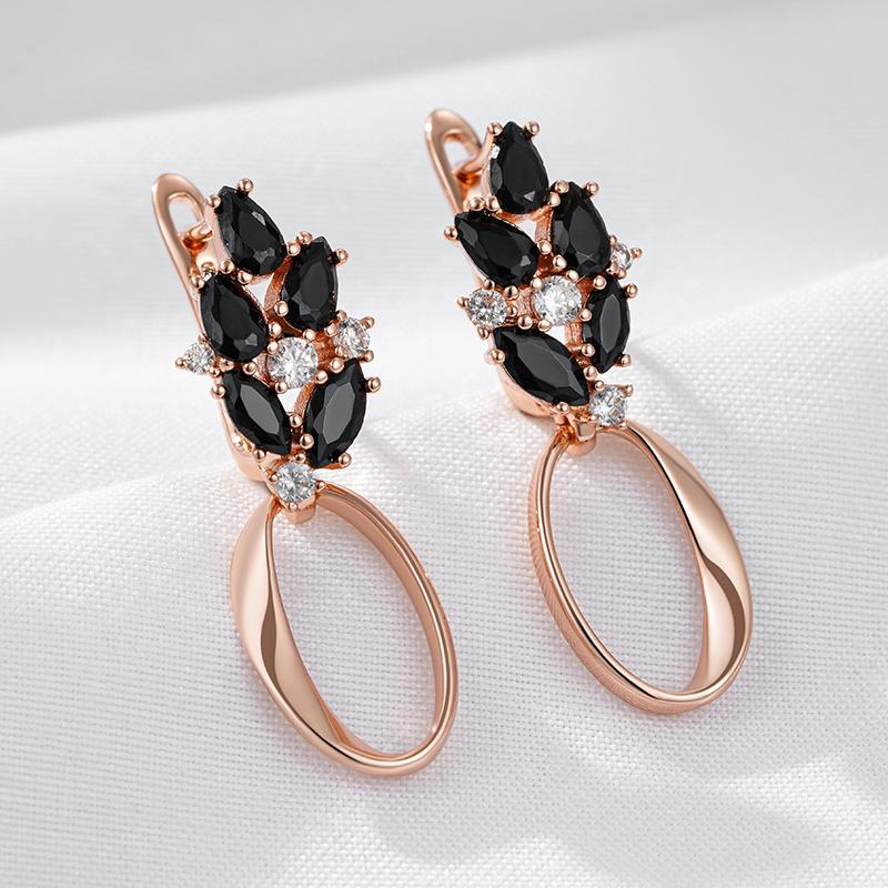 Fashion  Rose Gold Color Glossy Hollow Geometric Drop Earring For Women Shiny Black Natural Zircon Daily Fine Jewelry