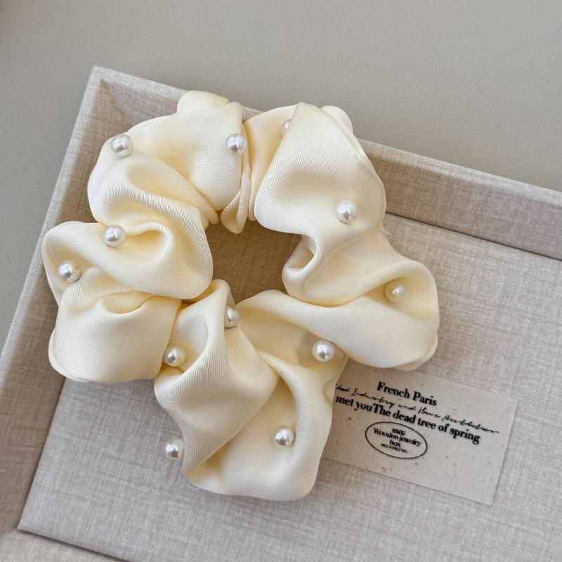 Sweet and Soft Pearl Large Intestine Hair Band for Women Japanese-style Satin  Versatile High Ponytail Headwear  Hair Accessory  Hair Tie Hair Tie
