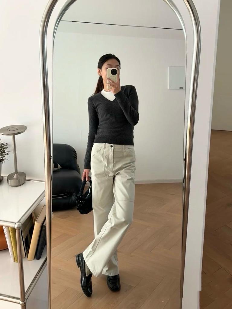 Cotton Slim High Waist Wide-Leg Washed Retro Overalls in Off-White