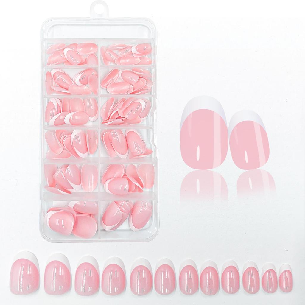 120-Piece Black & White French Square False Nails Set - Reusable Wear-On Manicure Tips