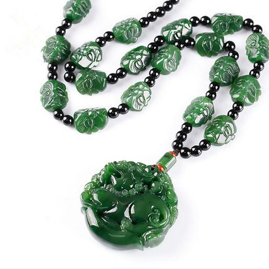 

Green Jade Pixiu Pendant with Eighteen Arhats Chain and Gold Ingot - Certified Hotan Jade Craft Size 2019035