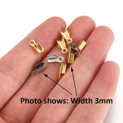 50pcs Stainless Steel Crimp End Caps Cove Clasps String Ribbon Leather Fold Clip Fastener Beads Connector for Jewelry Making DIY