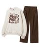 MOZMOZ [Set] Twinkle Oversized Sweatshirt + Corduroy One-Pleat Wide Pants Oatmeal