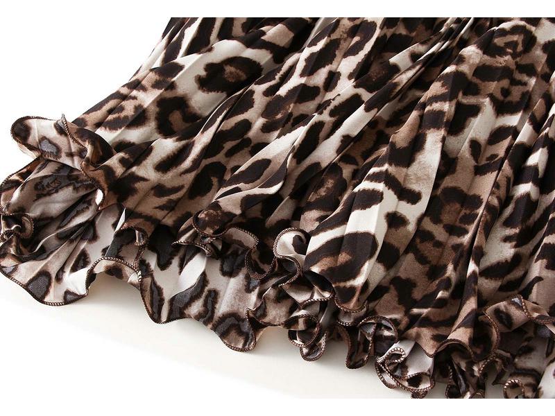 Spring 2026 Retro Leopard Print High Waist Pleated Midi Skirt for Women (D9908)